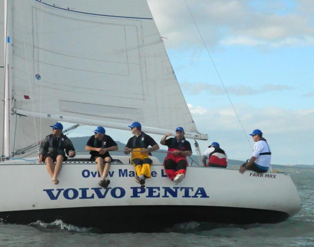 Matthew Flynn with the Ovlov Marine / Volvo Penta team discovering sail power - 2013 NZ Marine Industry Sailing Challenge © Tom Macky